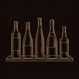 Engraved plate: five bottle shapes on a shelf