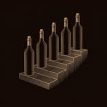 Engraved plate: bottles on ascending steps